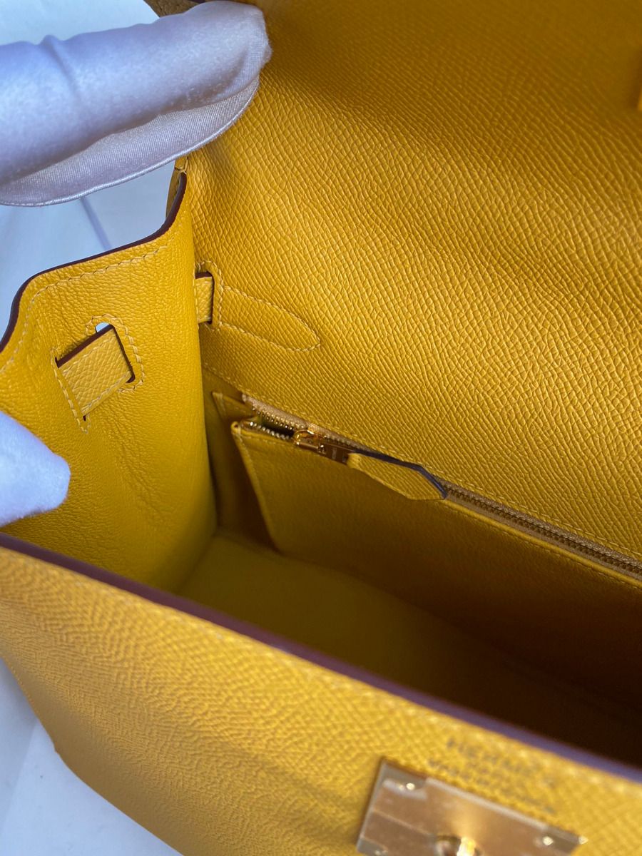 Hermes Kelly Sellier 28 Handmade Bag In Jaune Ambre Epsom Calfskin - Image 10