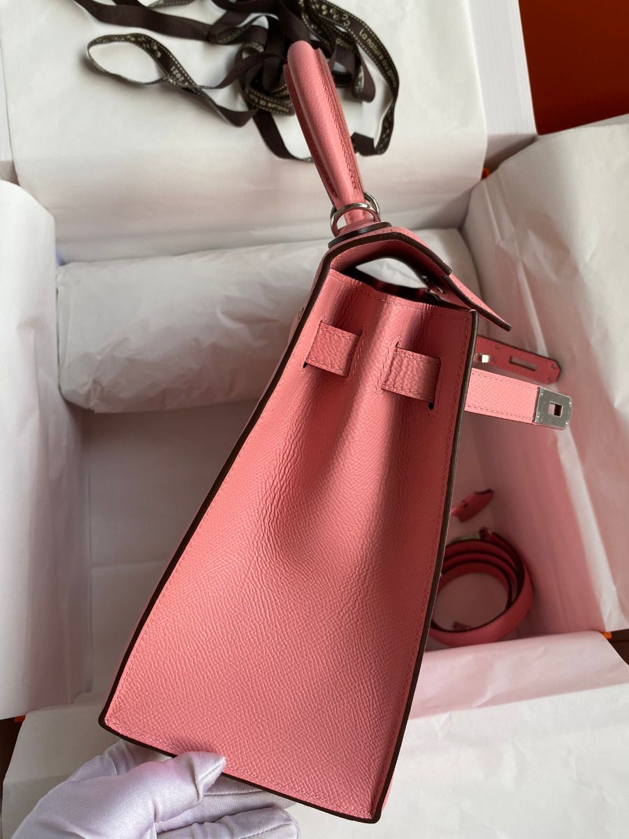 Hermes Kelly Sellier 28 Handmade Bag In Rose Confetti Epsom Calfskin - Image 6