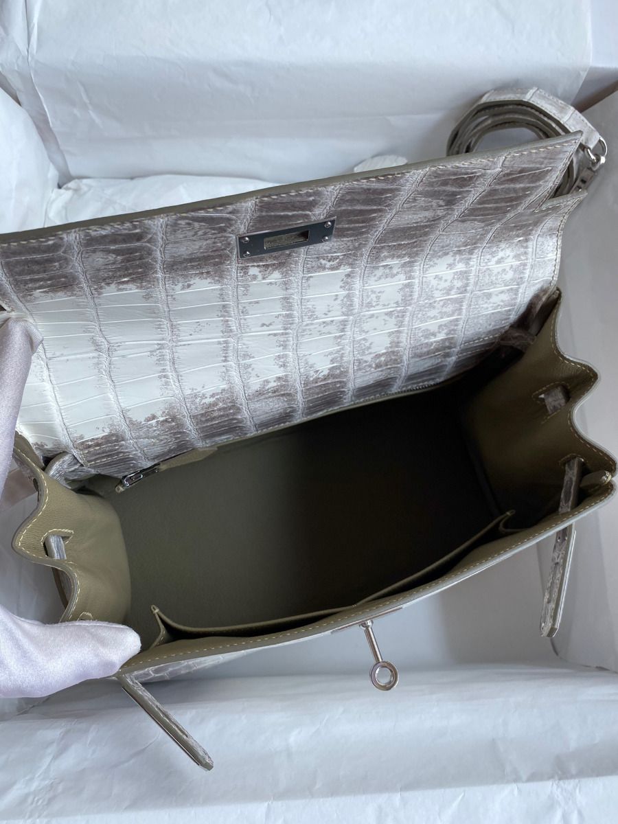 Hermes Kelly Retourne 28 Handmade Bag In Himalaya Crocodile Niloticus Skin - Image 9