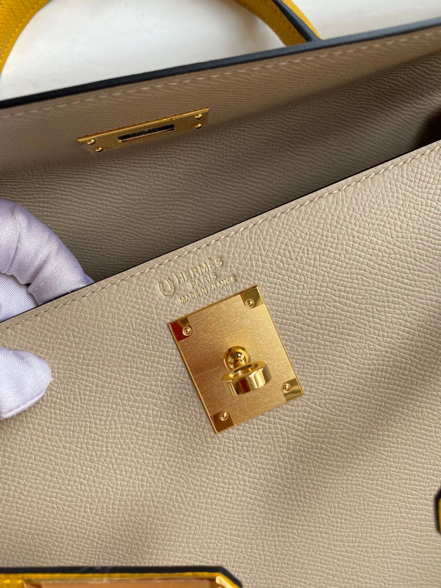 Hermes Kelly Sellier 32 Bicolor Bag in Trench and Yellow Epsom Calfskin - Image 8
