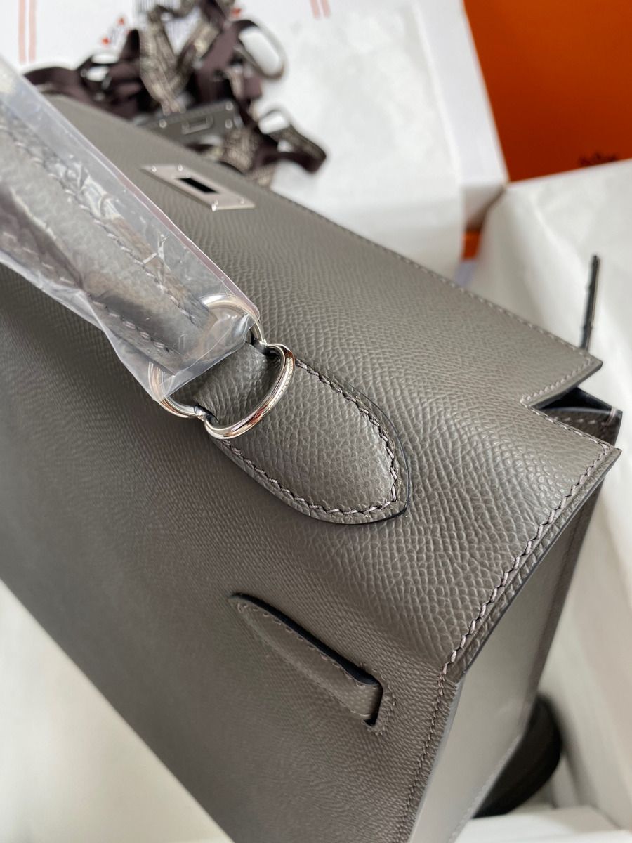 Hermes Kelly Sellier 32 Handmade Bag In Etain Epsom Calfskin - Image 7