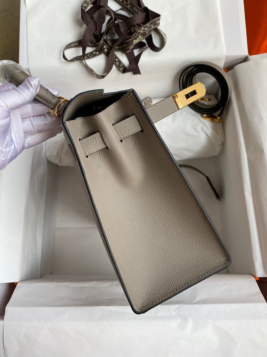 Hermes Kelly Sellier 32 Handmade Bag Gris Asphalt Black Epsom Calfskin - Image 6