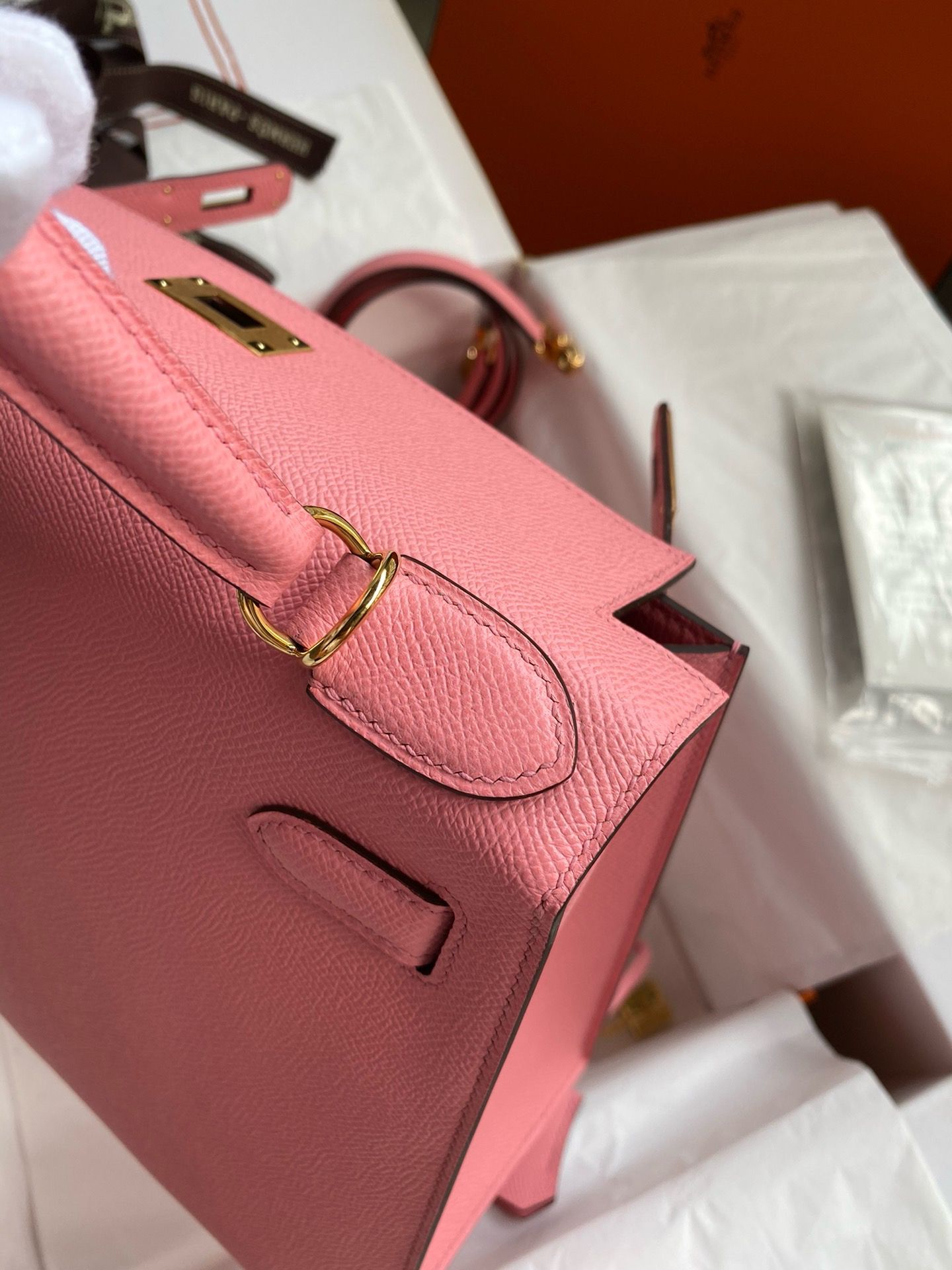 Hermes Kelly Sellier 32 Handmade Bag In Rose Confetti Epsom Calfskin - Image 7