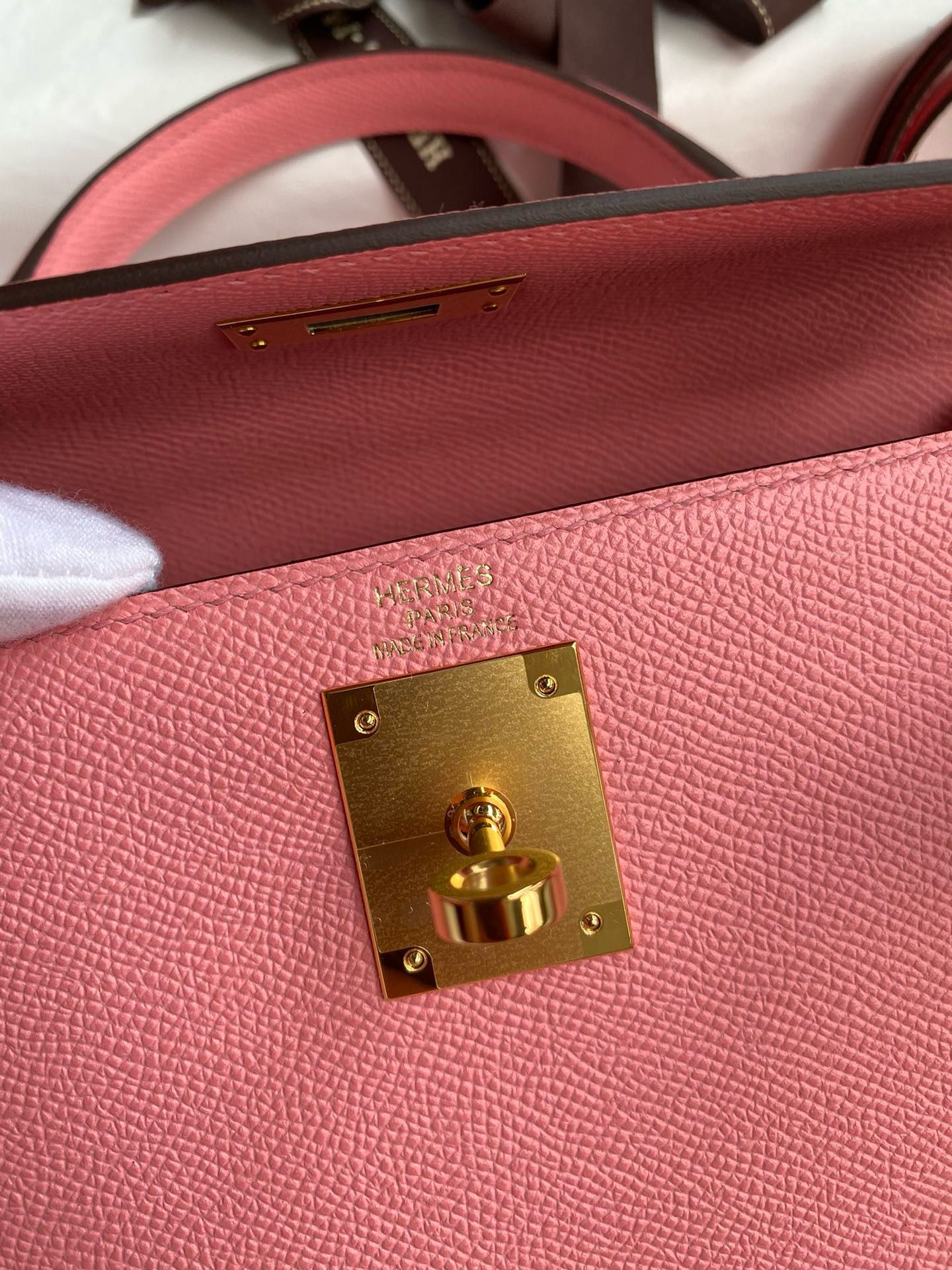 Hermes Kelly Sellier 32 Handmade Bag In Rose Confetti Epsom Calfskin - Image 8