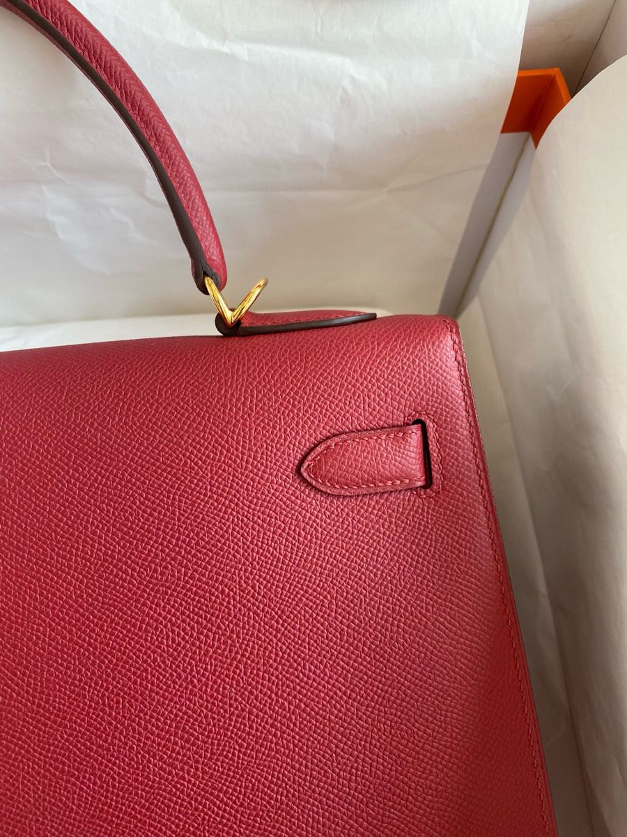 Hermes Kelly Sellier 32 Handmade Bag In Red Epsom Calfskin - Image 5