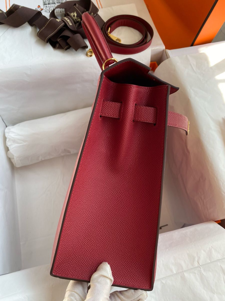 Hermes Kelly Sellier 32 Handmade Bag In Red Epsom Calfskin - Image 6