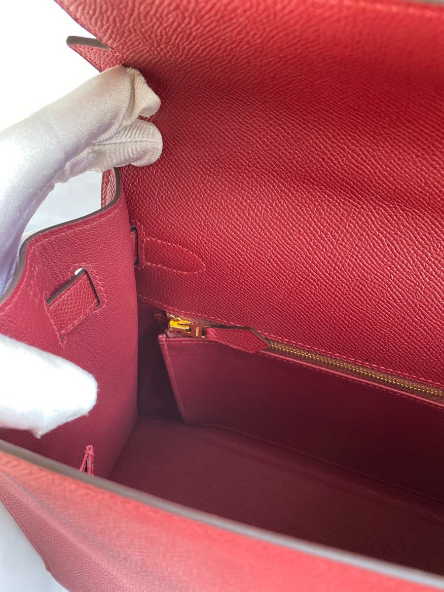 Hermes Kelly Sellier 32 Handmade Bag In Red Epsom Calfskin - Image 10