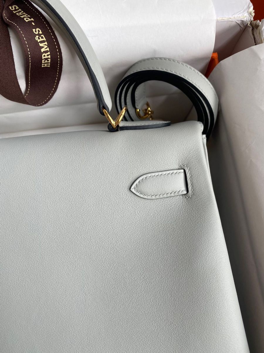 Hermes Kelly Retourne 32cm Handmade Bag In Blue Glacier Swift Calfskin - Image 5