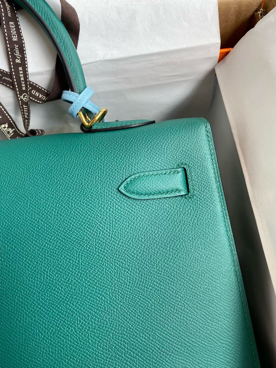 Hermes Kelly Sellier 35 Handmade Bag In Malachite Epsom Calfskin - Image 5