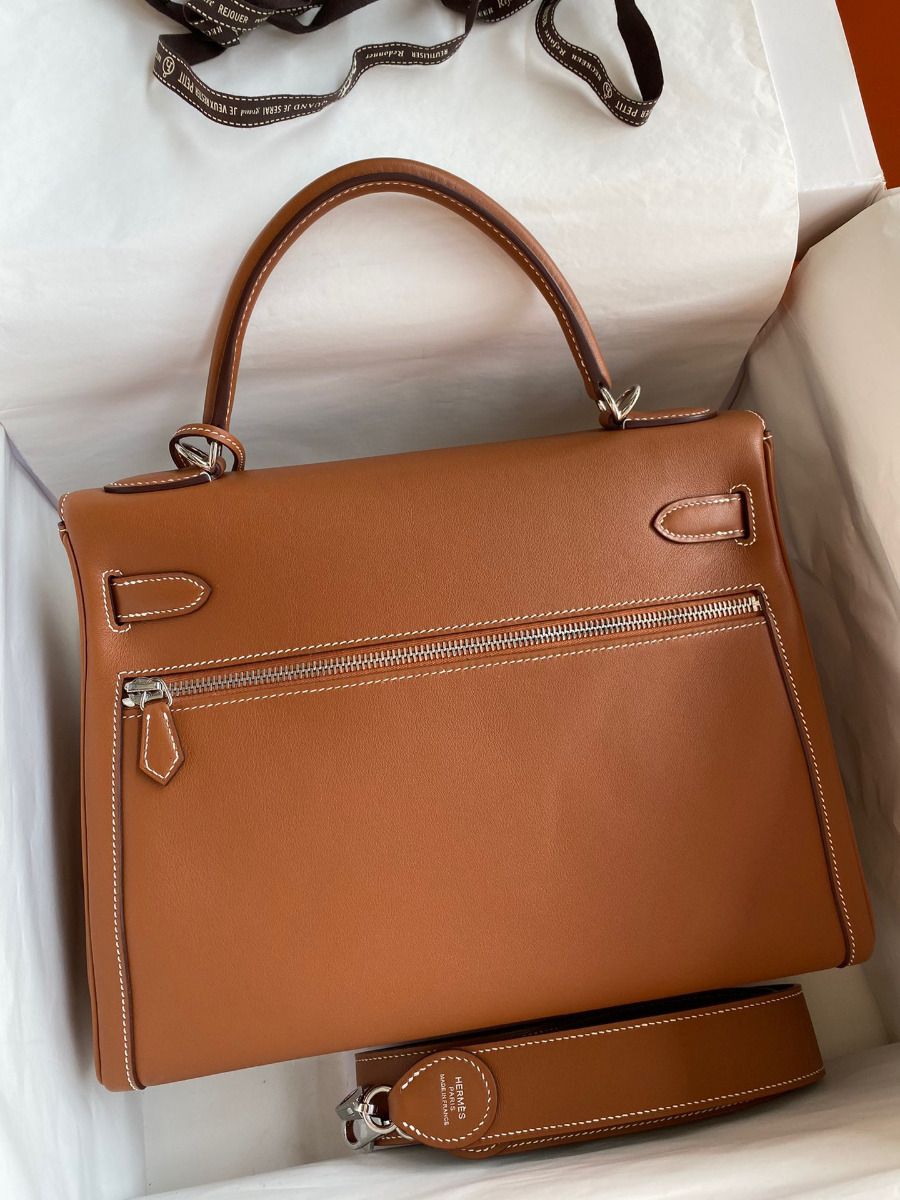 Hermes Kelly Lakis 32 Handmade Bag In Gold Swift Calfskin - Image 3