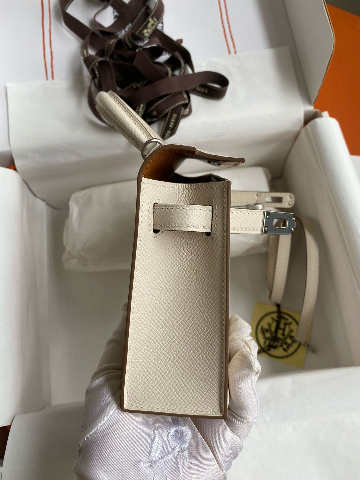 Hermes Kelly Mini II Verso Sellier Handmade Bag in Craie Epsom Calfskin - Image 7