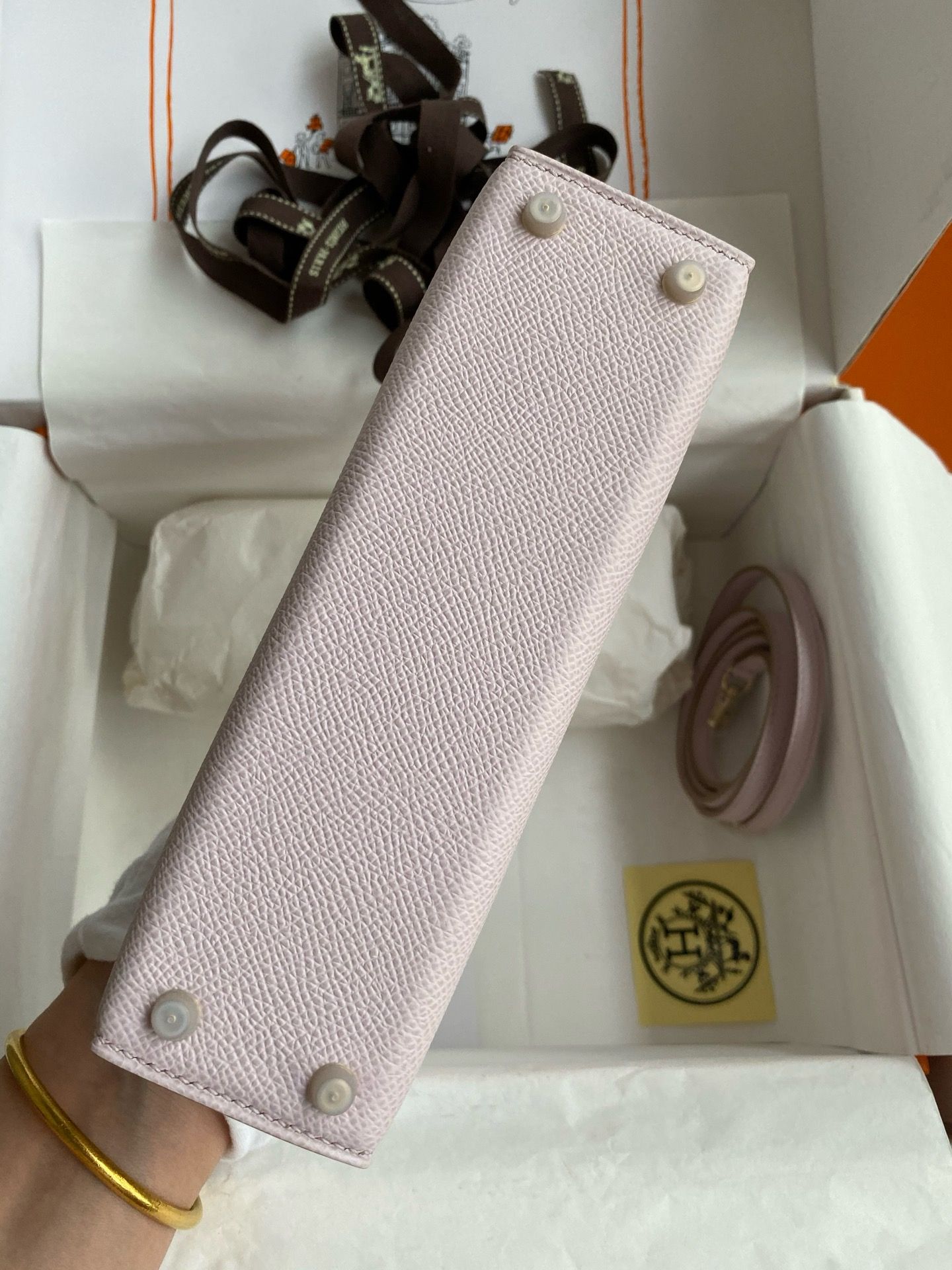 Hermes Kelly Mini II Verso Sellier Handmade Bag in Mauve Pale Epsom Calfskin - Image 7