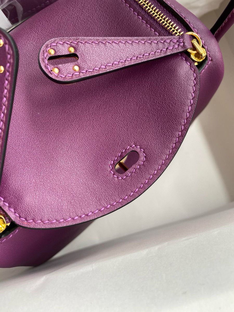 Hermes Mini Lindy Handmade Bag In Anemone Swift Leather - Image 7