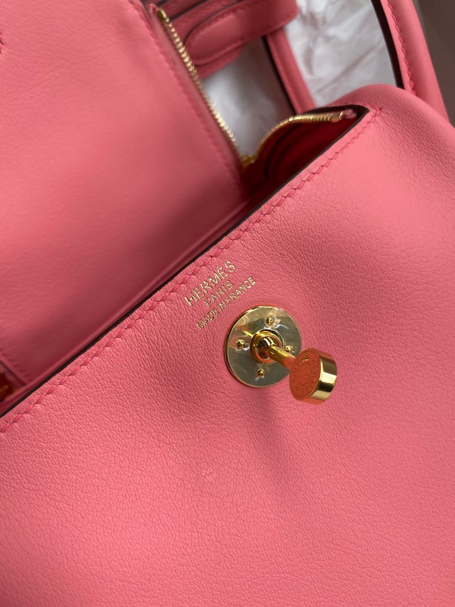 Hermes Mini Lindy Handmade Bag In Rose Lipstick Swift Leather - Image 9