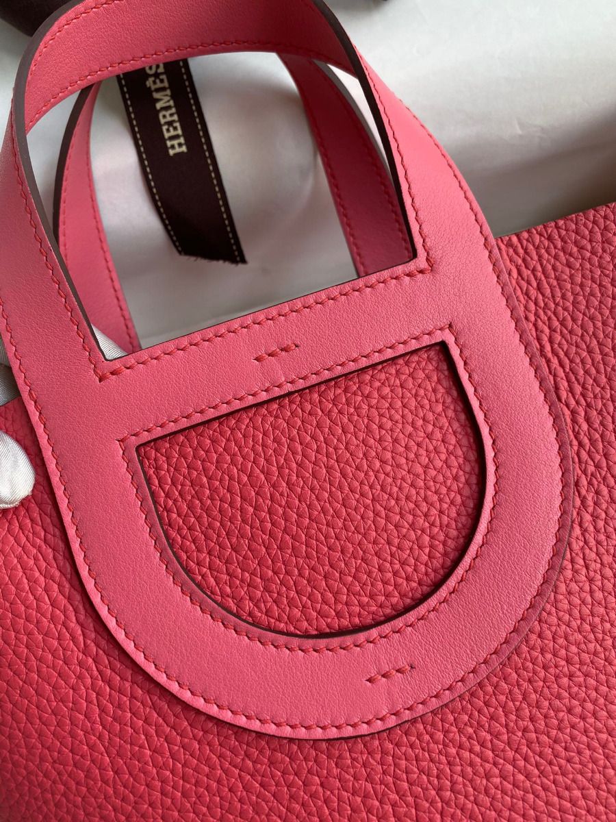 Hermes In The Loop 18 Handmade Bag in Rose Lipstick Clemence Leatherther - Image 4