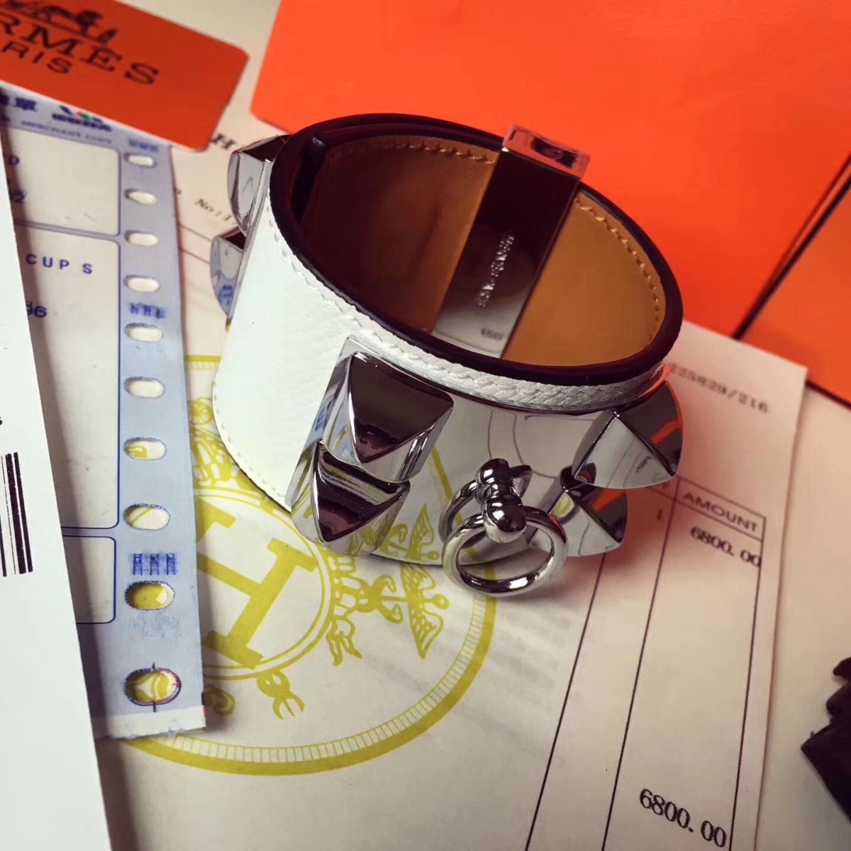 Hermes White Epsom Collier de Chien Bracelet Size S - Image 3