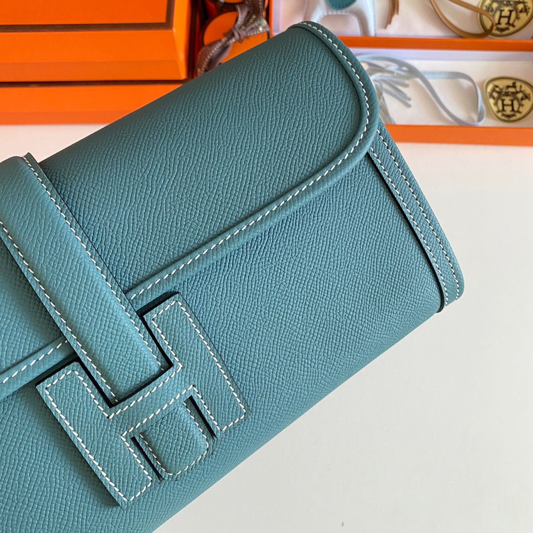 Hermes Jige Elan 29 Clutch Bag In Blue Jean Epsom Leather - Image 4