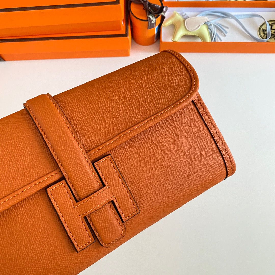 Hermes Jige Elan 29 Clutch Bag In Orange Epsom Leather - Image 4