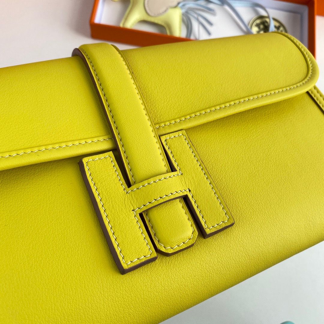 Hermes Jige Elan 29 Clutch Bag In Lime Swift Calfskin - Image 6
