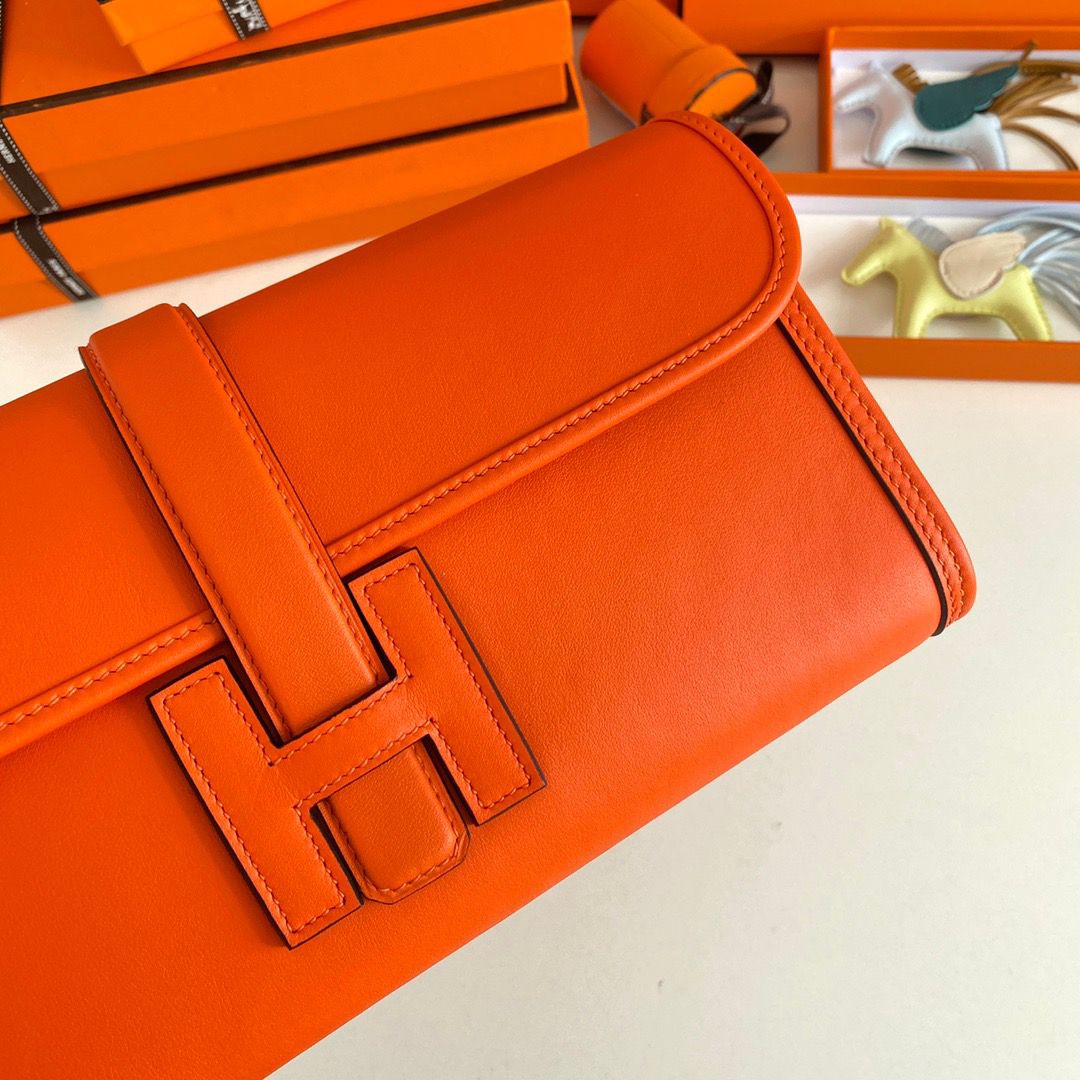 Hermes Jige Elan 29 Clutch Bag In Orange Swift Calfskin - Image 5