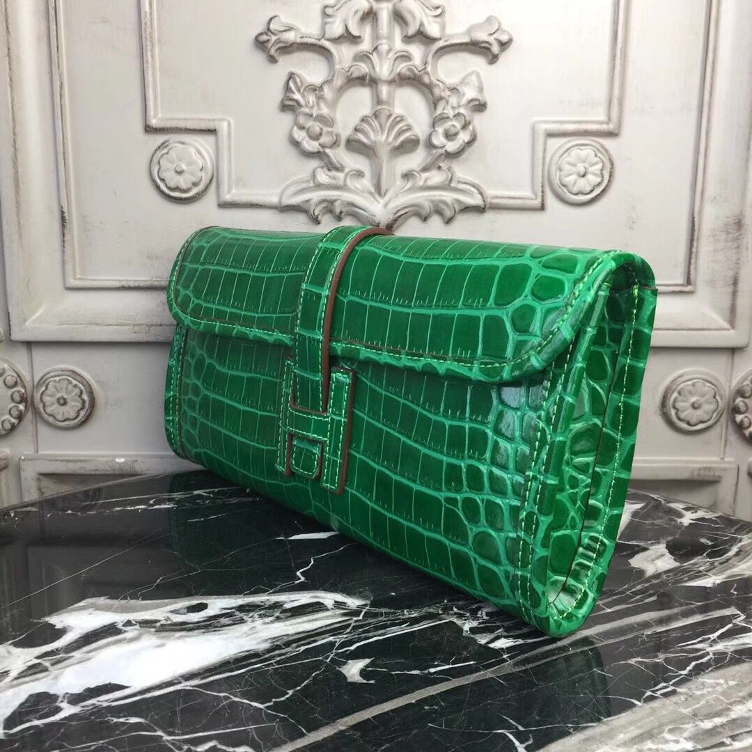 Hermes Jige Elan 29 Clutch In Bambou Crocodile Leather - Image 3