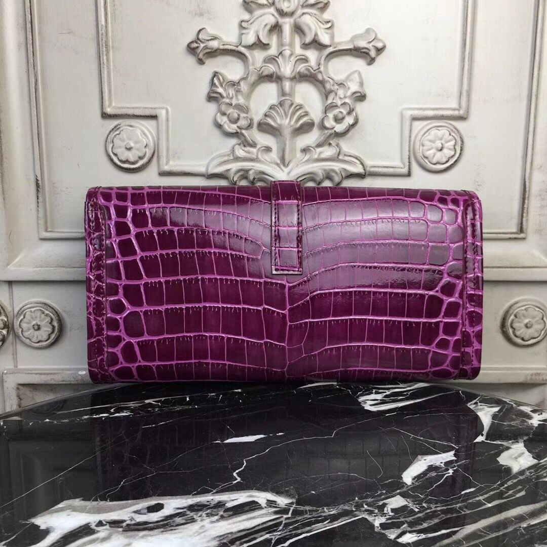 Hermes Jige Elan 29 Clutch In Fuchsia Crocodile Leather - Image 4