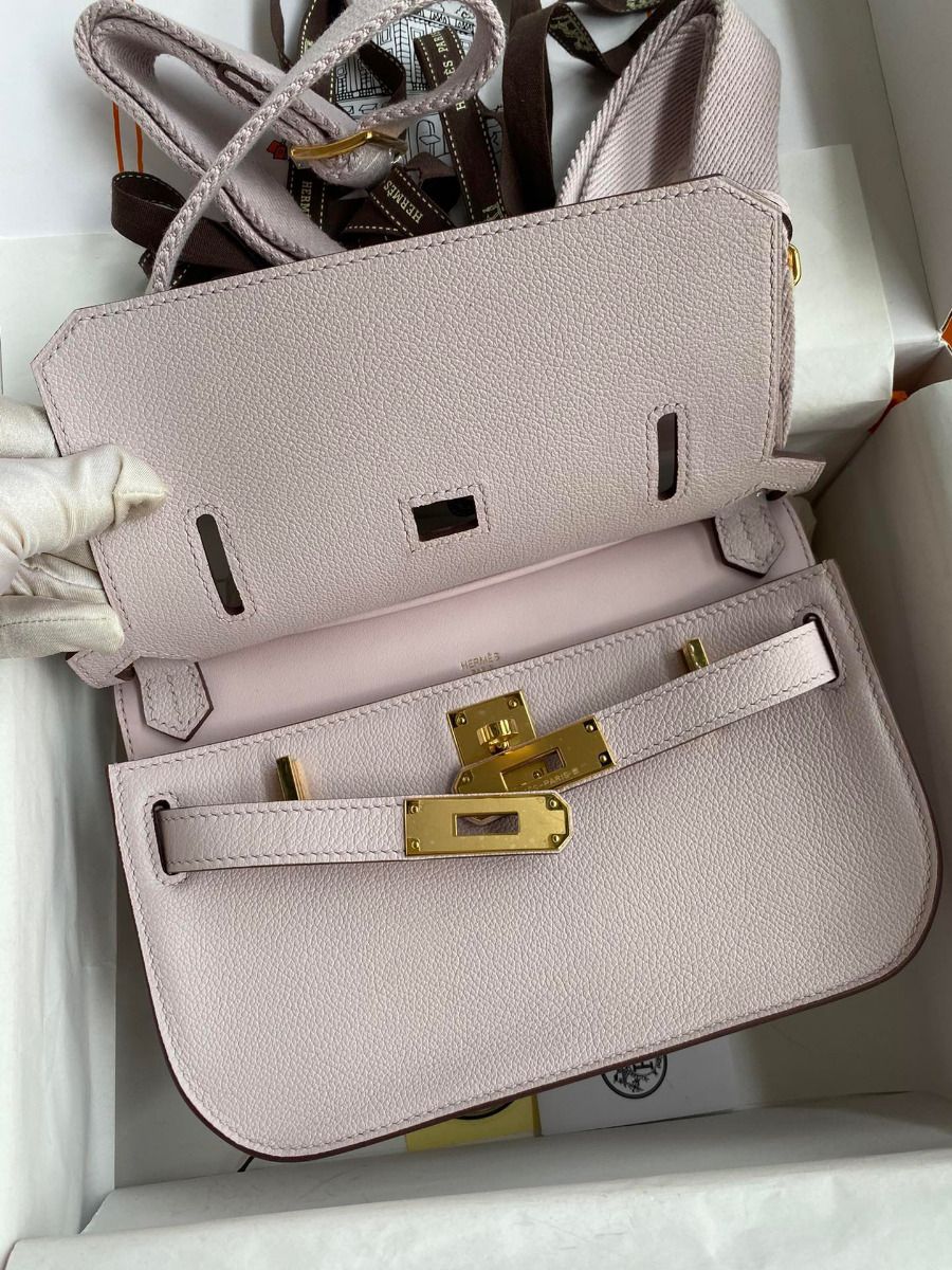 Hermes Jypsiere Mini Handmade Bag In Mauve Pale Evercolor Calfskin - Image 8