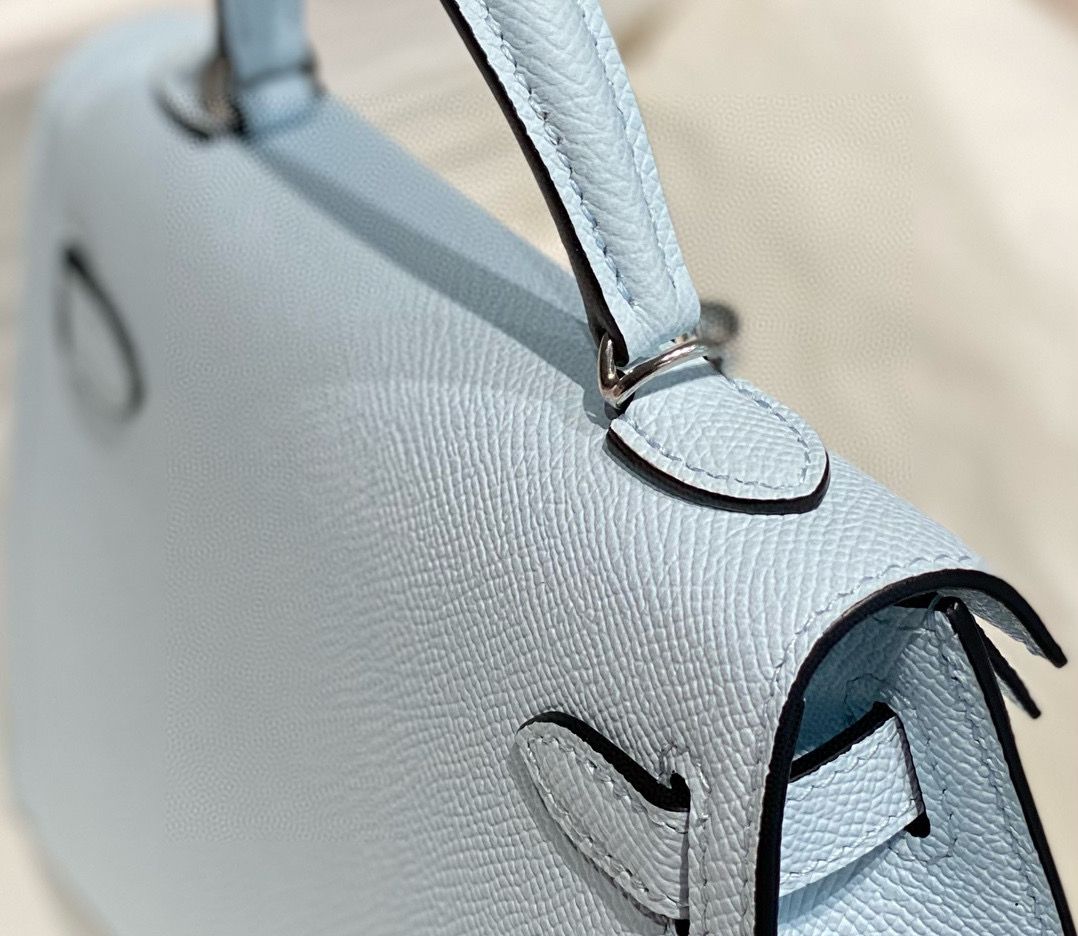 Hermes Kelly Mini II Bag In Blue Brume Epsom Leather PHW - Image 8