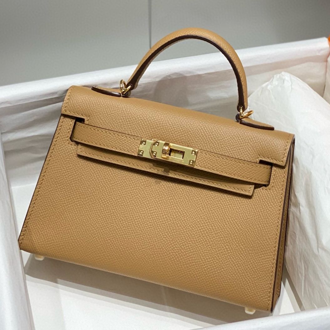 Hermes Kelly Mini II Bag In Chai Epsom Leather GHW - Image 10