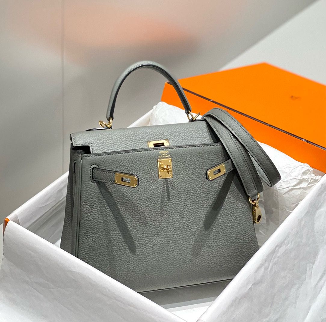 Hermes Kelly 25cm Retourne Bag In Gris Meyer Clemence Leather - Image 4