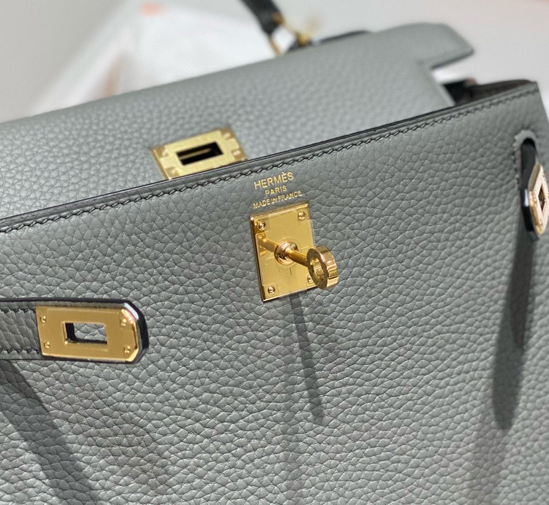 Hermes Kelly 25cm Retourne Bag In Gris Meyer Clemence Leather - Image 6