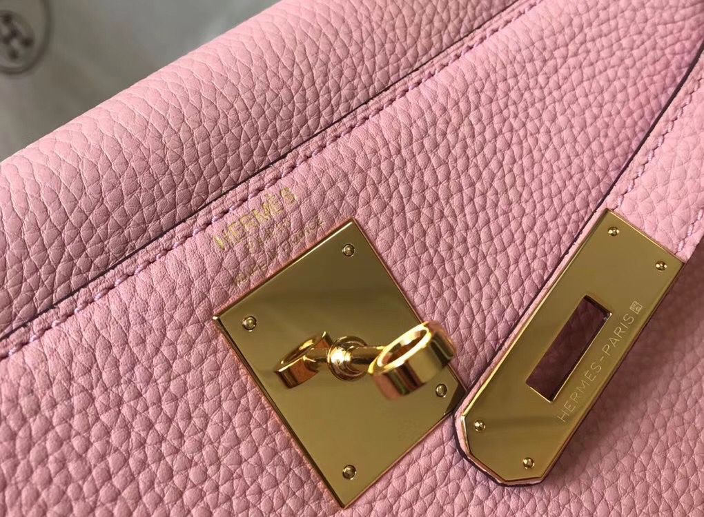 Hermes Kelly 25cm Retourne Bag In Pink Clemence Leather - Image 6