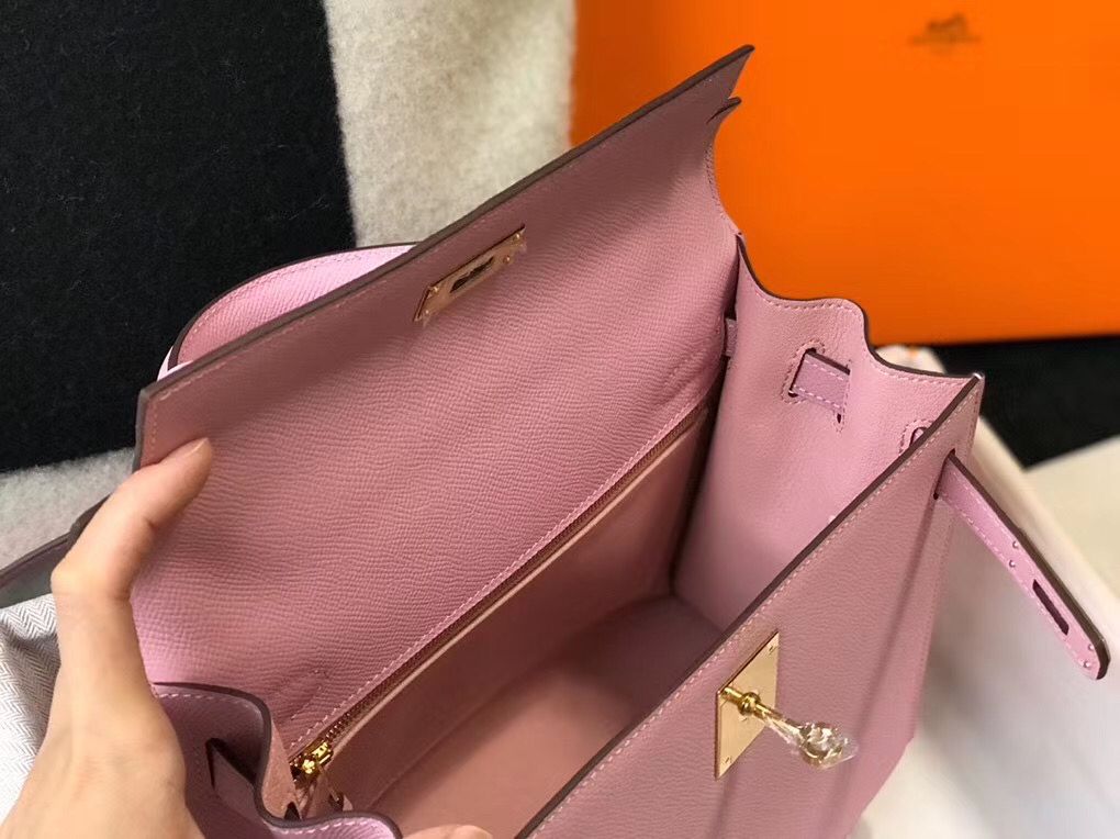 Hermes Kelly 25cm Sellier Bag In Mauve Sylvestre Epsom Leather - Image 9