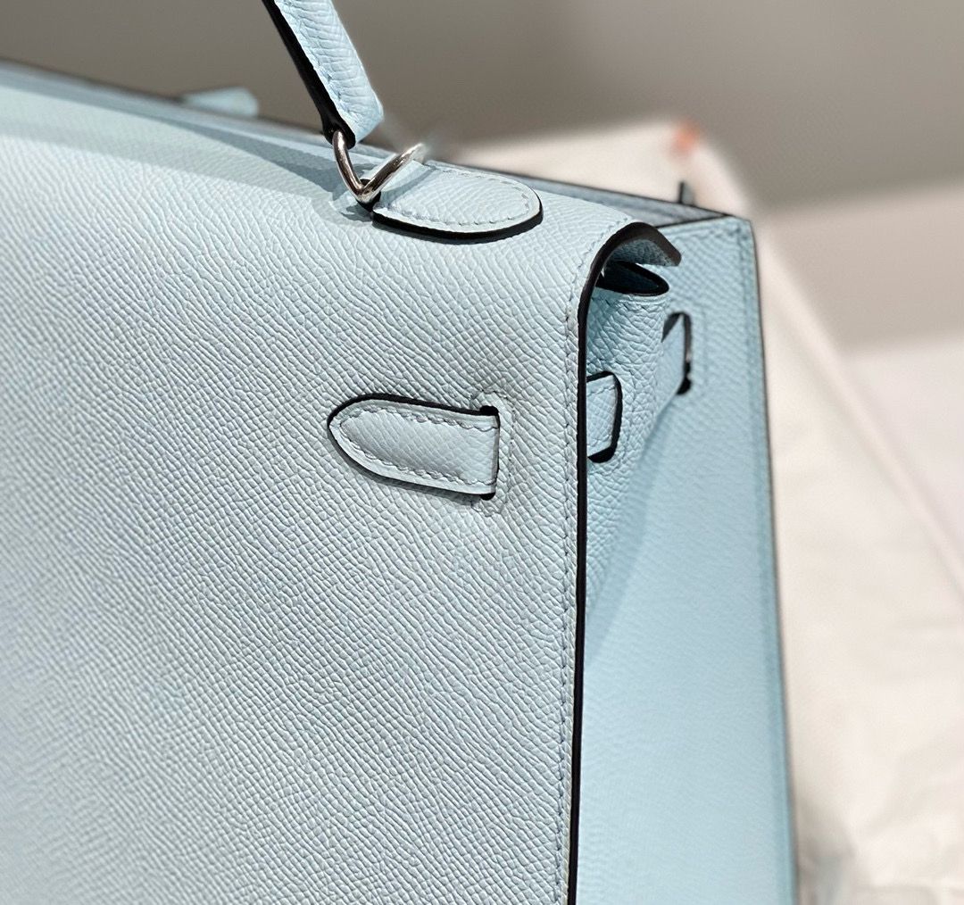 Hermes Kelly 28cm Bag In Blue Brume Epsom Leather PHW - Image 7