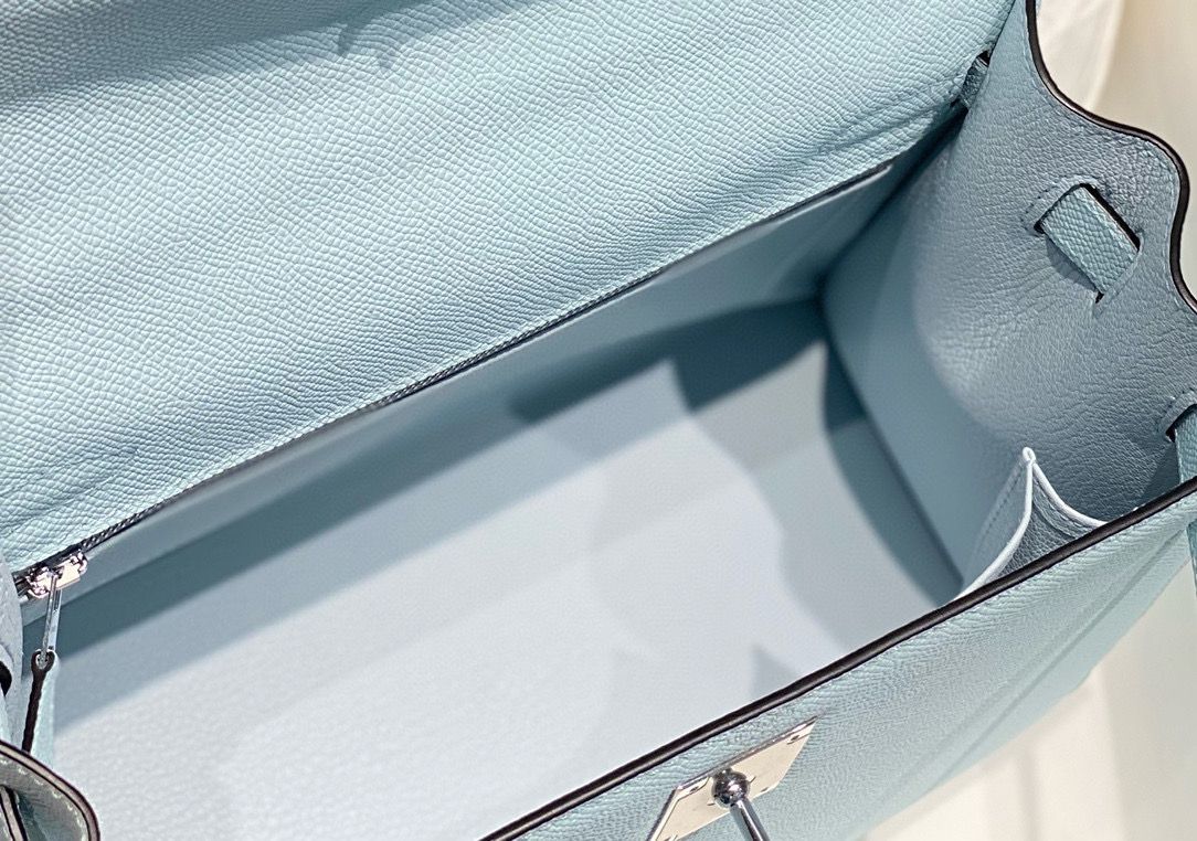 Hermes Kelly 28cm Bag In Blue Brume Epsom Leather PHW - Image 10