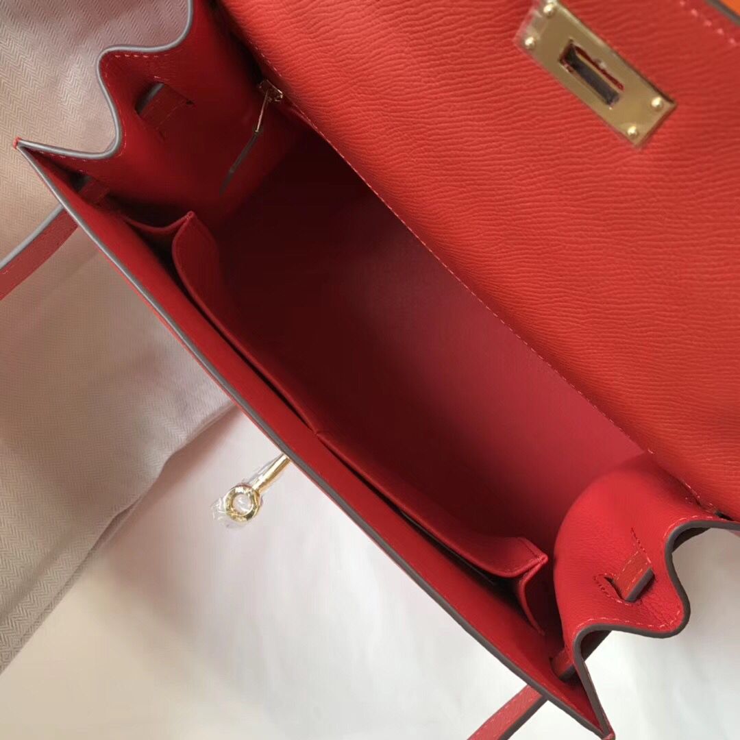 Hermes Kelly 28cm Bag In Red Epsom Leather GHW - Image 9