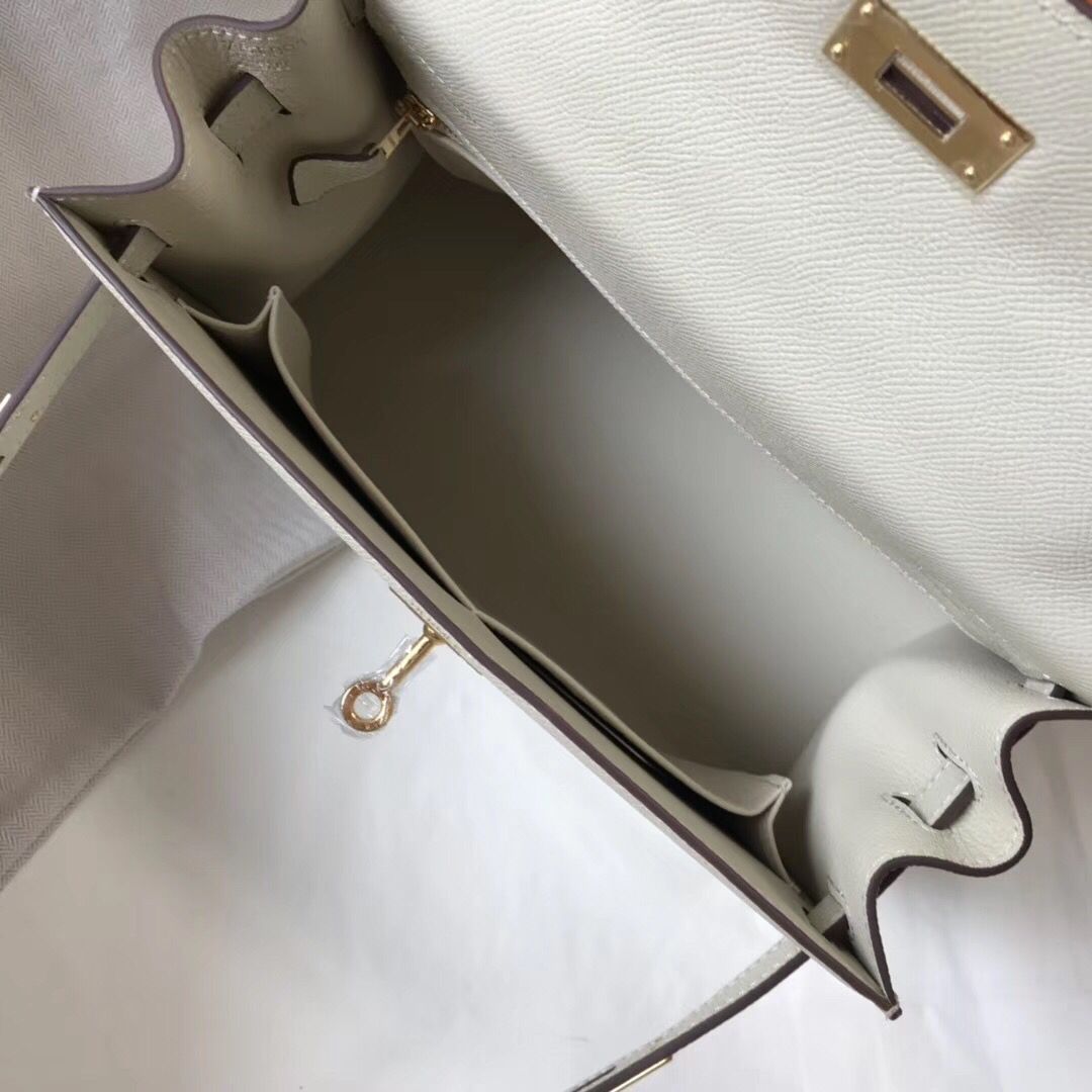 Hermes Kelly 28cm Bag In White Epsom Leather GHW - Image 8