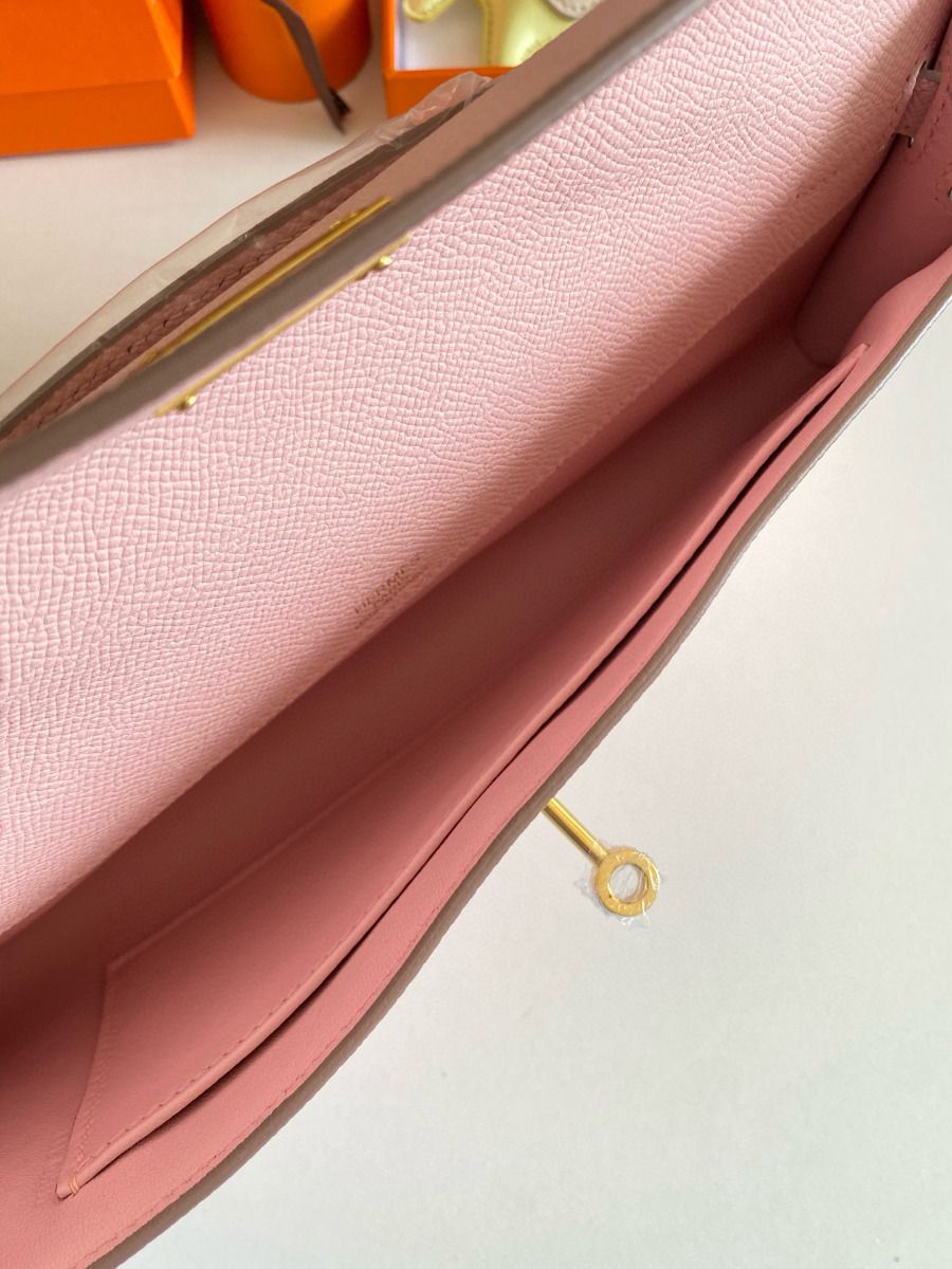 Hermes Kelly Cut Handmade Bag in Rose Sakura Epsom Calfskin - Image 6