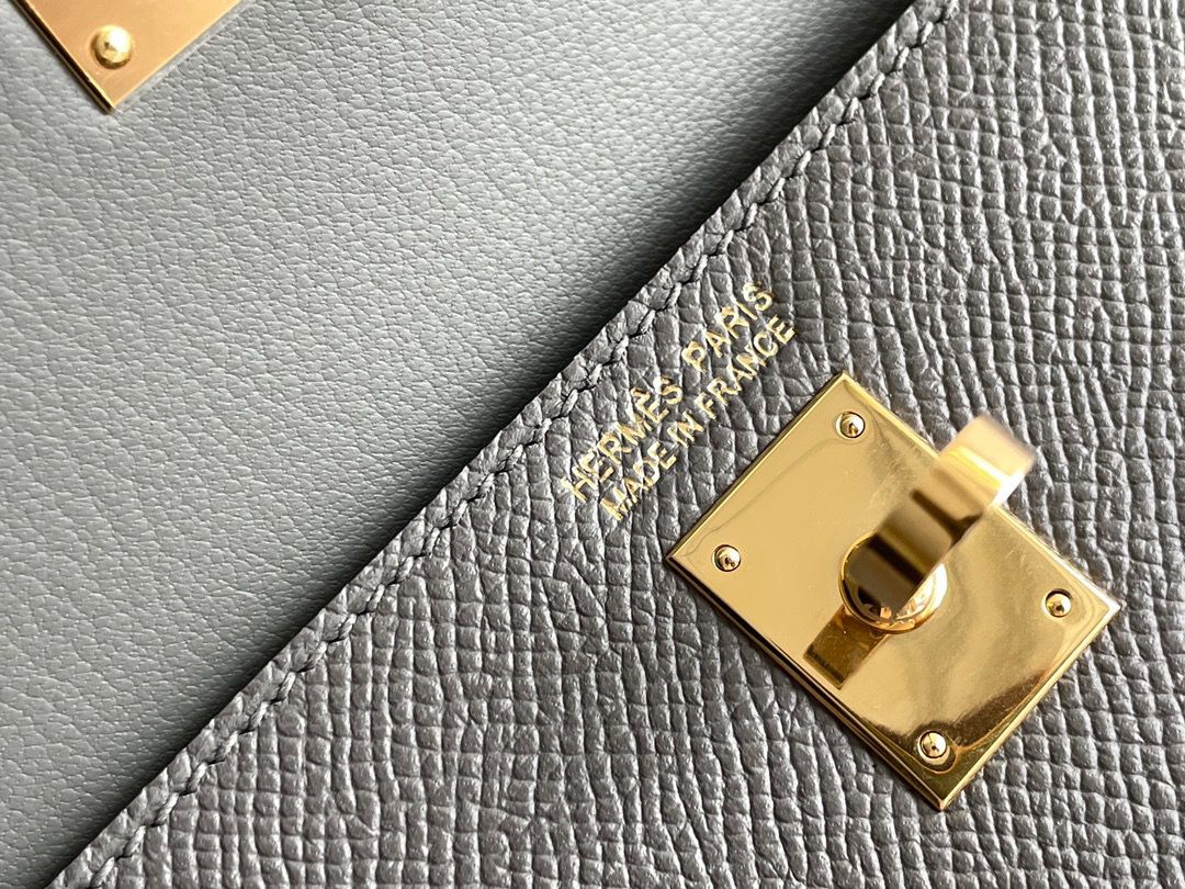 Hermes Kelly En Desordre 20 Handmade Bag In Etain Epsom Calfskin - Image 8