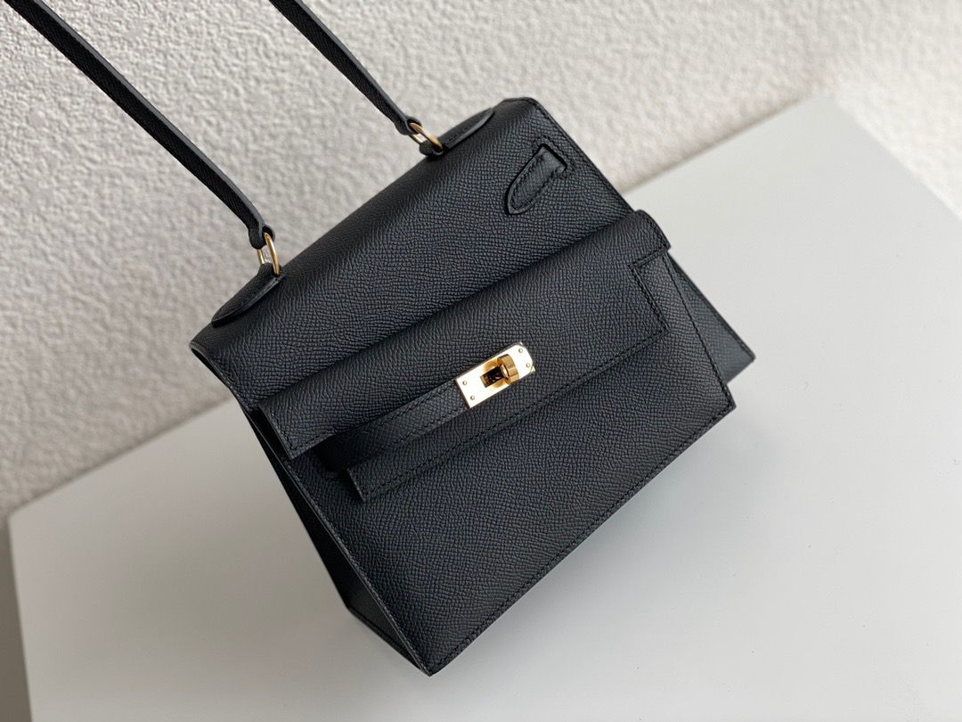 Hermes Kelly En Desordre 20 Handmade Bag In Black Epsom Calfskin - Image 3