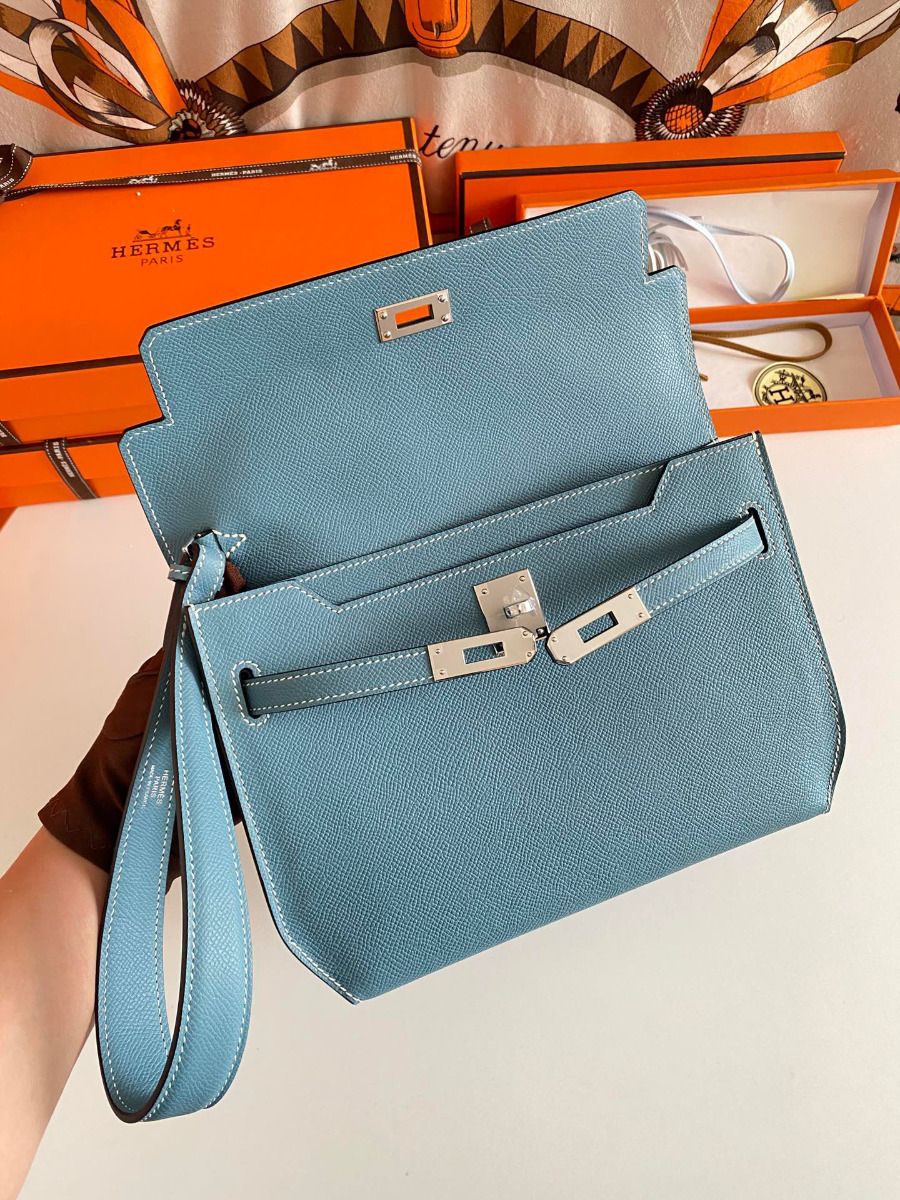 Hermes Kelly Depeches 25 Pouch in Blue Jean Epsom Calfskin - Image 6