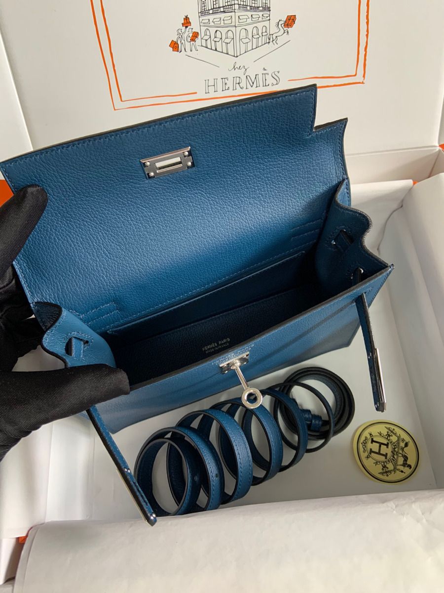 Hermes Kelly Danse II Bag In Deep Blue Evercolor Calfskin - Image 9