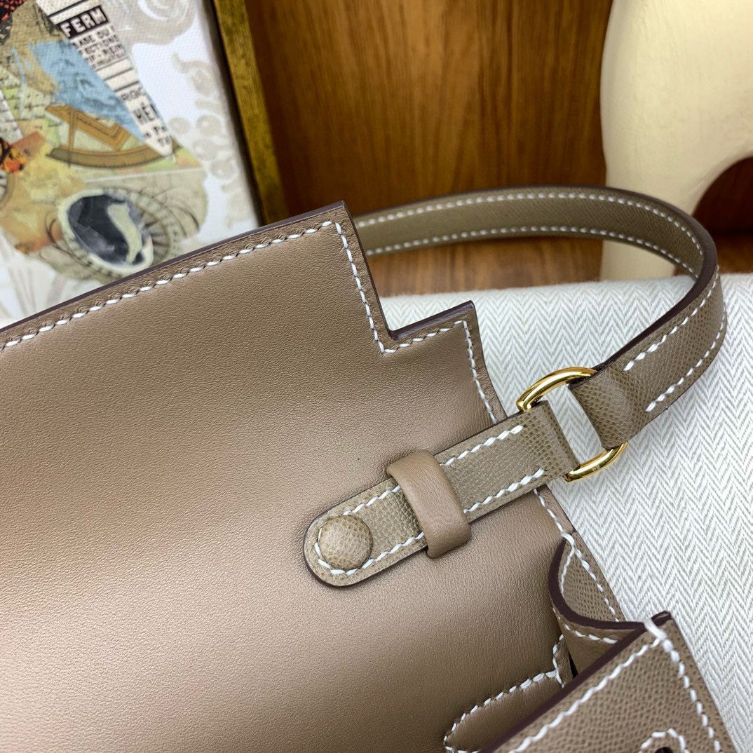 Hermes Kelly Elan Handmade Bag In Taupe Epsom Leather - Image 6