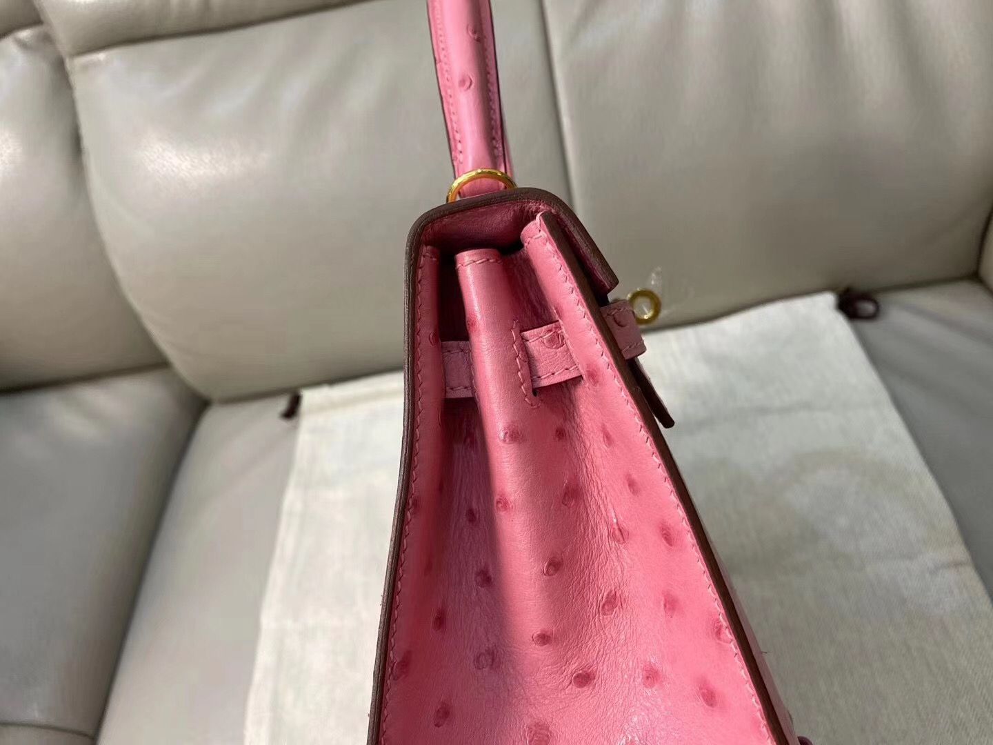 Hermes Kelly 25cm Handmade Bag In Terre Cutie Ostrich Skin - Image 8