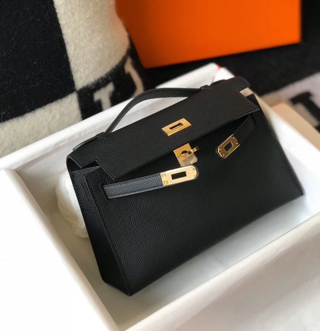 Hermes Kelly Pochette Bag In Black Epsom Leather - Image 3