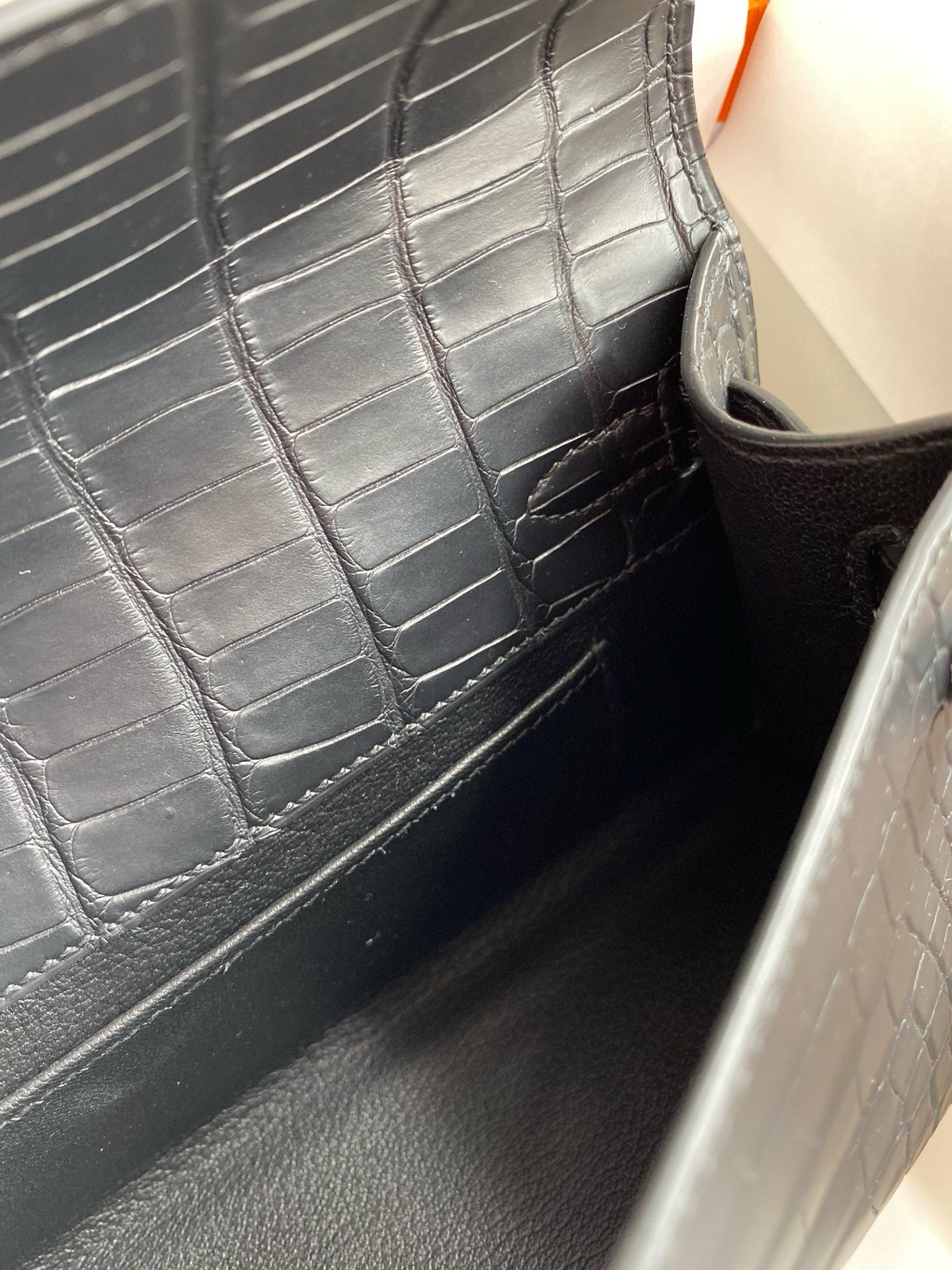 Hermes Kelly Pochette Handmade Bag in Black Matte Alligator Leather - Image 10