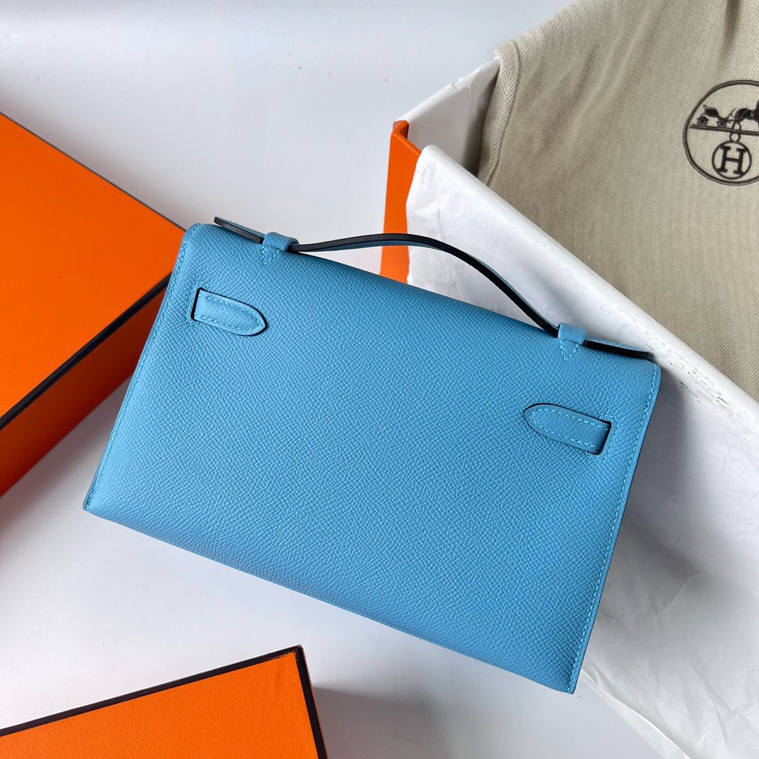 Hermes Kelly Pochette Handmade Bag In Blue du Nord Epsom Calfskin - Image 8