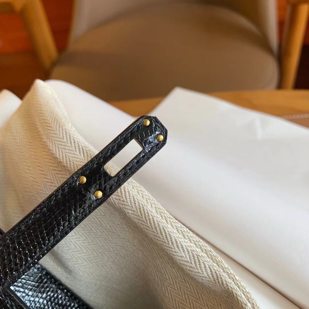 Hermes Kelly Pochette Handmade Bag In Black Lizard Skin - Image 8