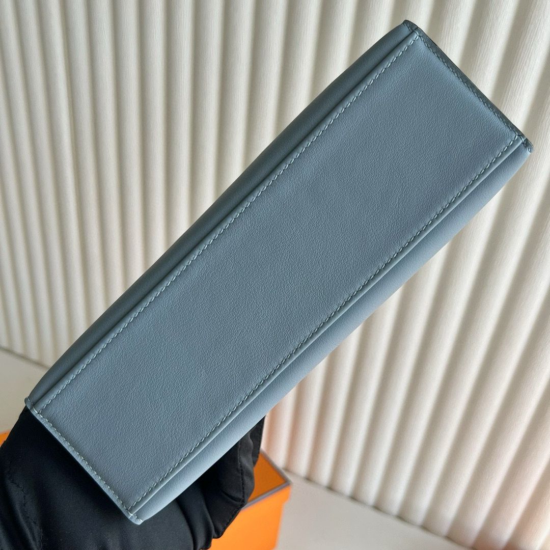 Hermes Kelly Pochette Handmade Bag in Blue Lin Swift Calfskin - Image 10