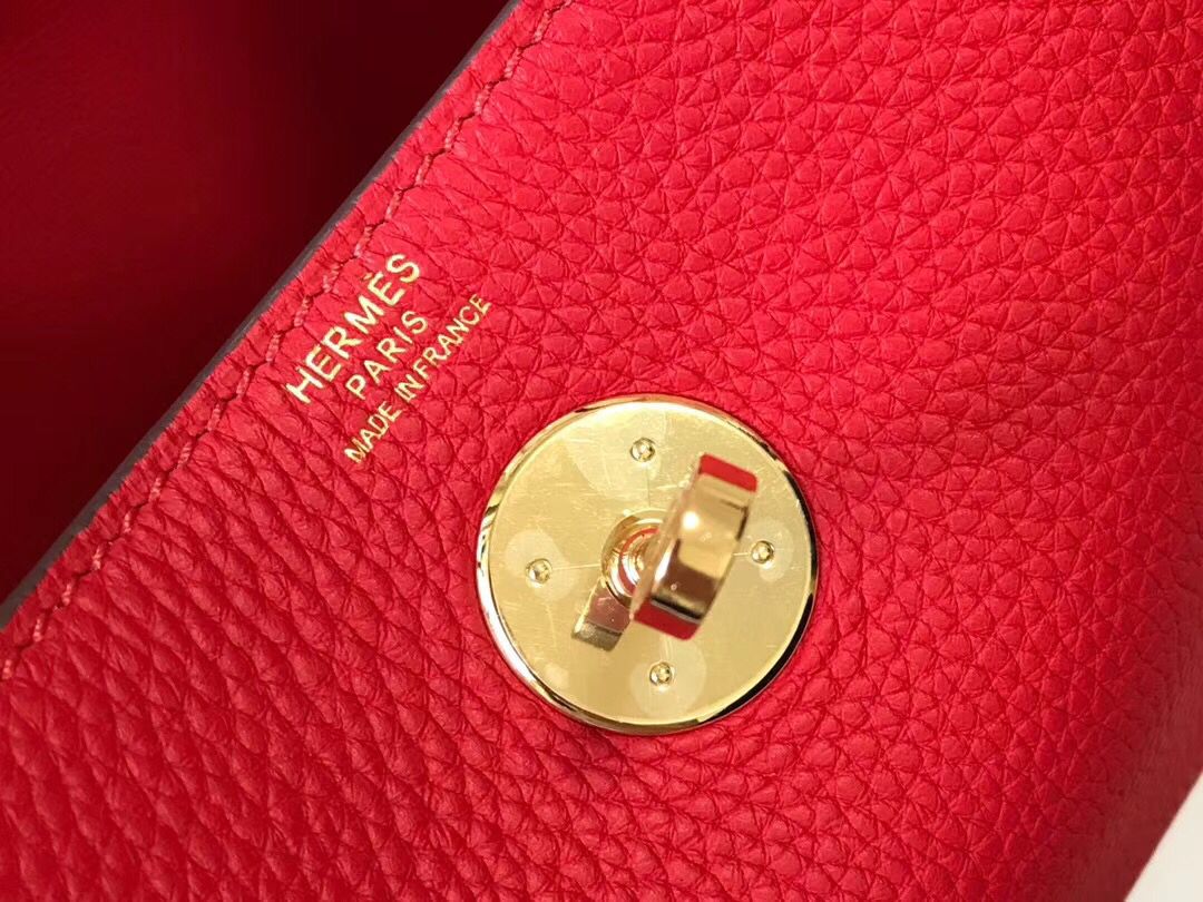 Hermes Lindy Mini Bag In Red Clemence Leather GHW - Image 7